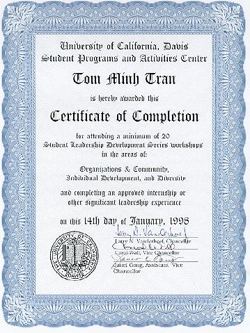 Special Certificate Of Completion